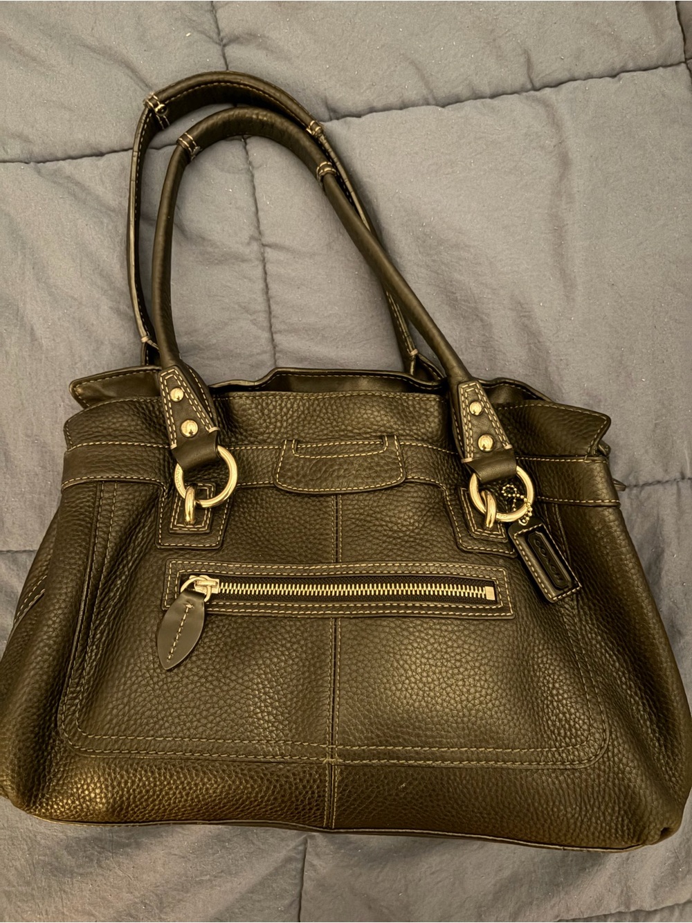 Coach Black Pebbled Leather Shoulder Bag with Silver Hardware